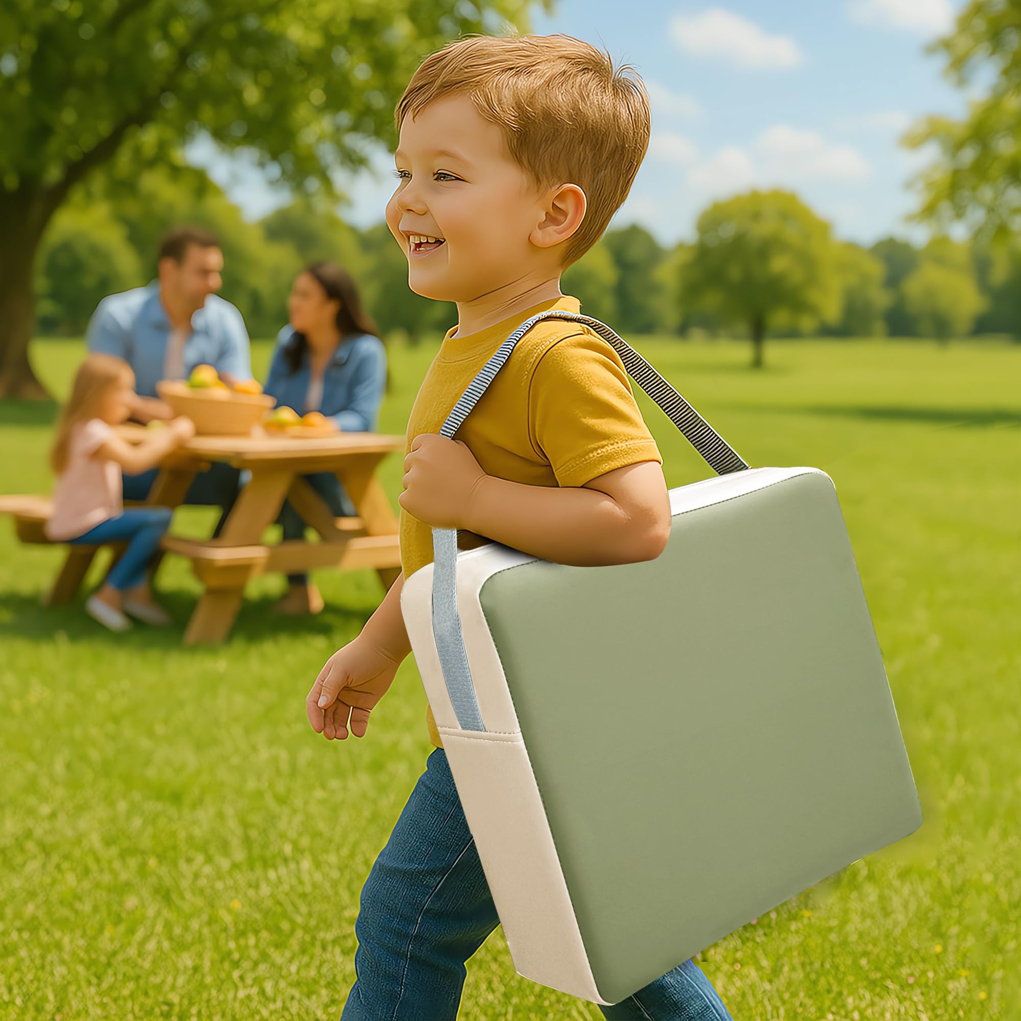 Eiury Toddler Booster Seat green at dining table for family meals