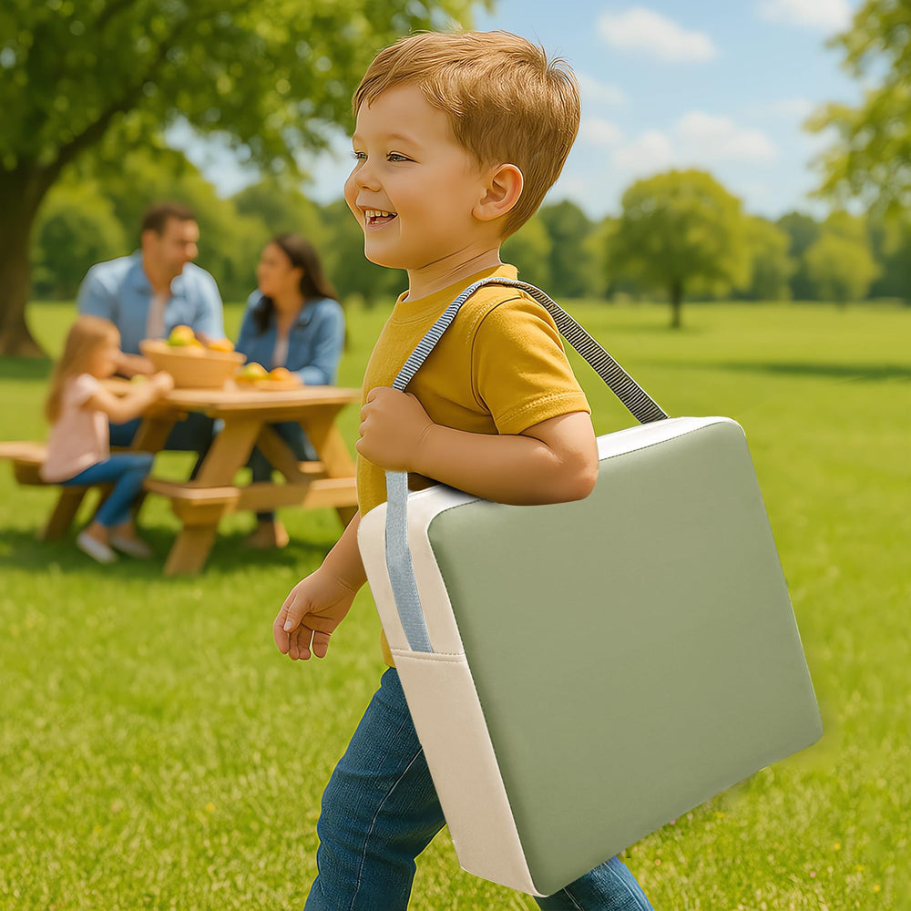 Eiury Toddler Booster Seat green at dining table for family meals