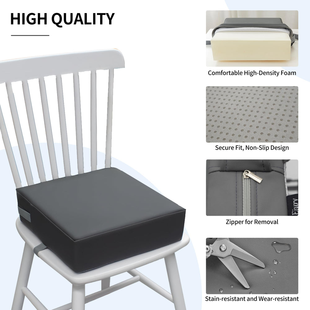 Eiury booster seat safety straps secure on back and seat for stability.