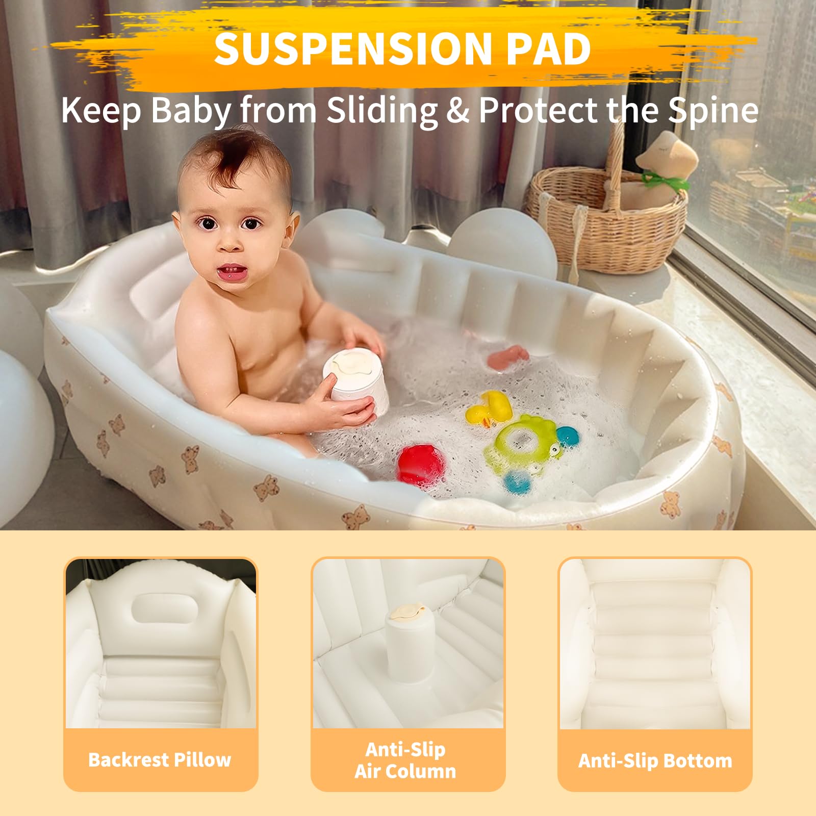 EKEPE Bear anti-slip interior and middle pump prevent slips during bath time