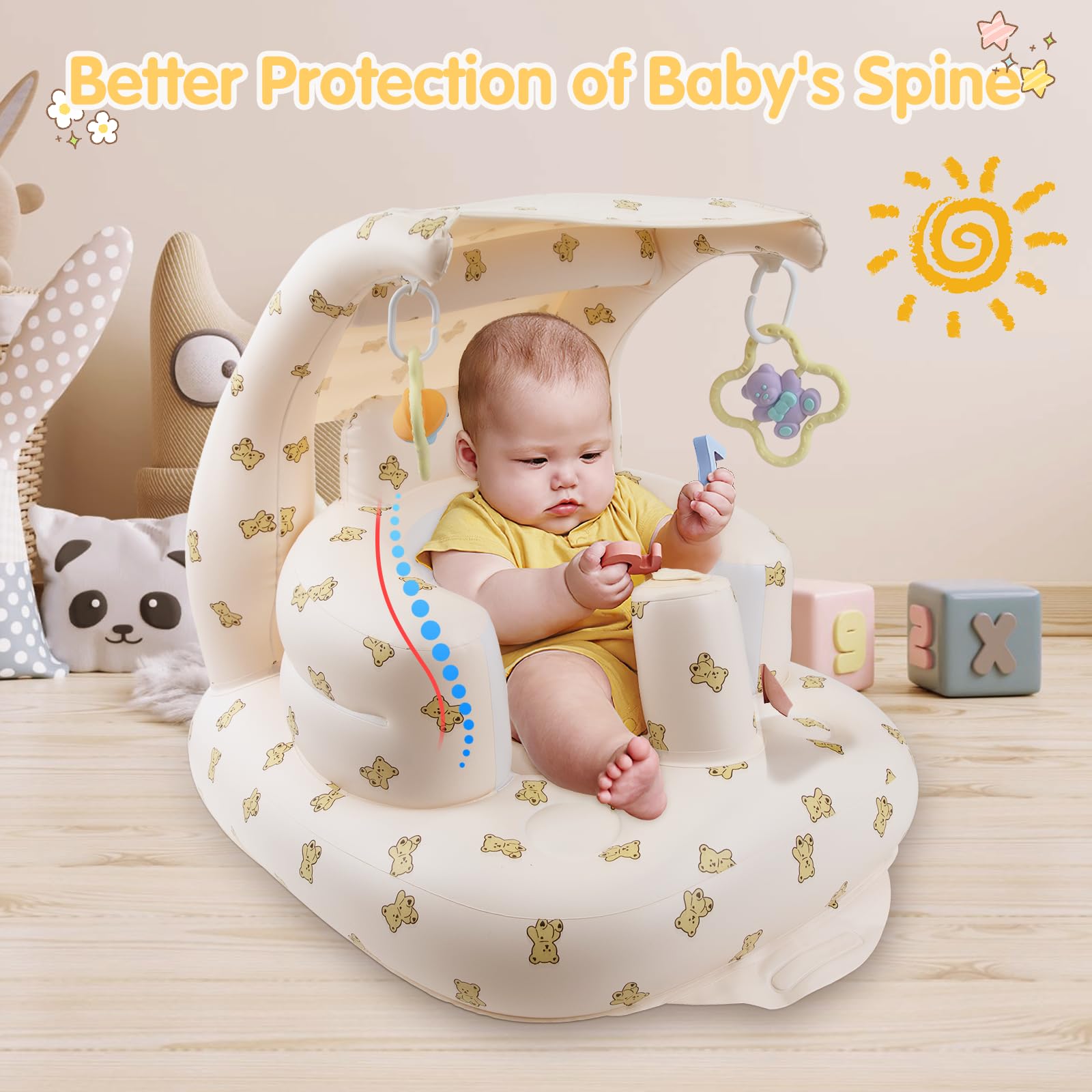 EKEPE Bear inflatable baby chair leak-proof valve for easy deflation.