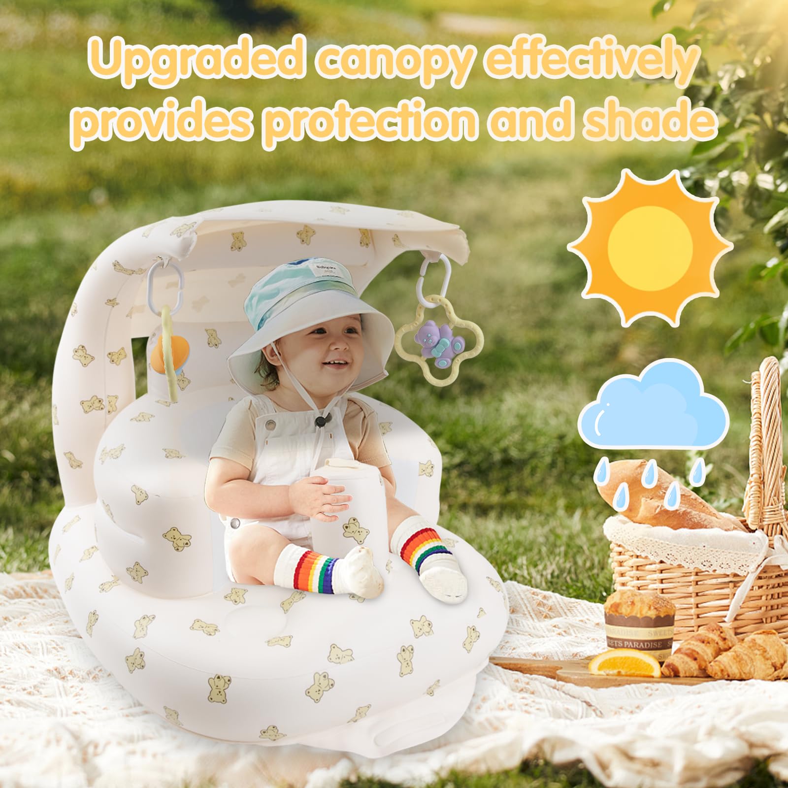 EKEPE Bear inflatable baby chair ideal for beach or camping outings.