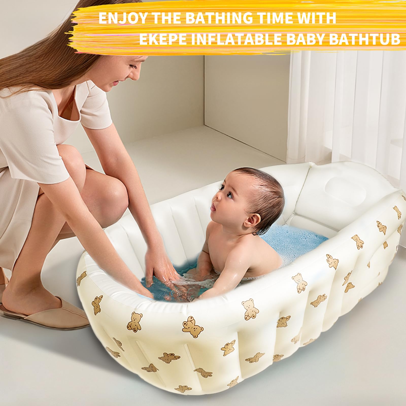 EKEPE Bear thickened PVC tub offers durability and easy cleaning