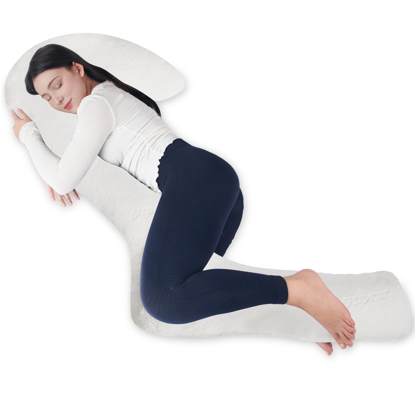 EKEPE body pillow with ergonomic 3-shaped design for spinal alignment and comfort.