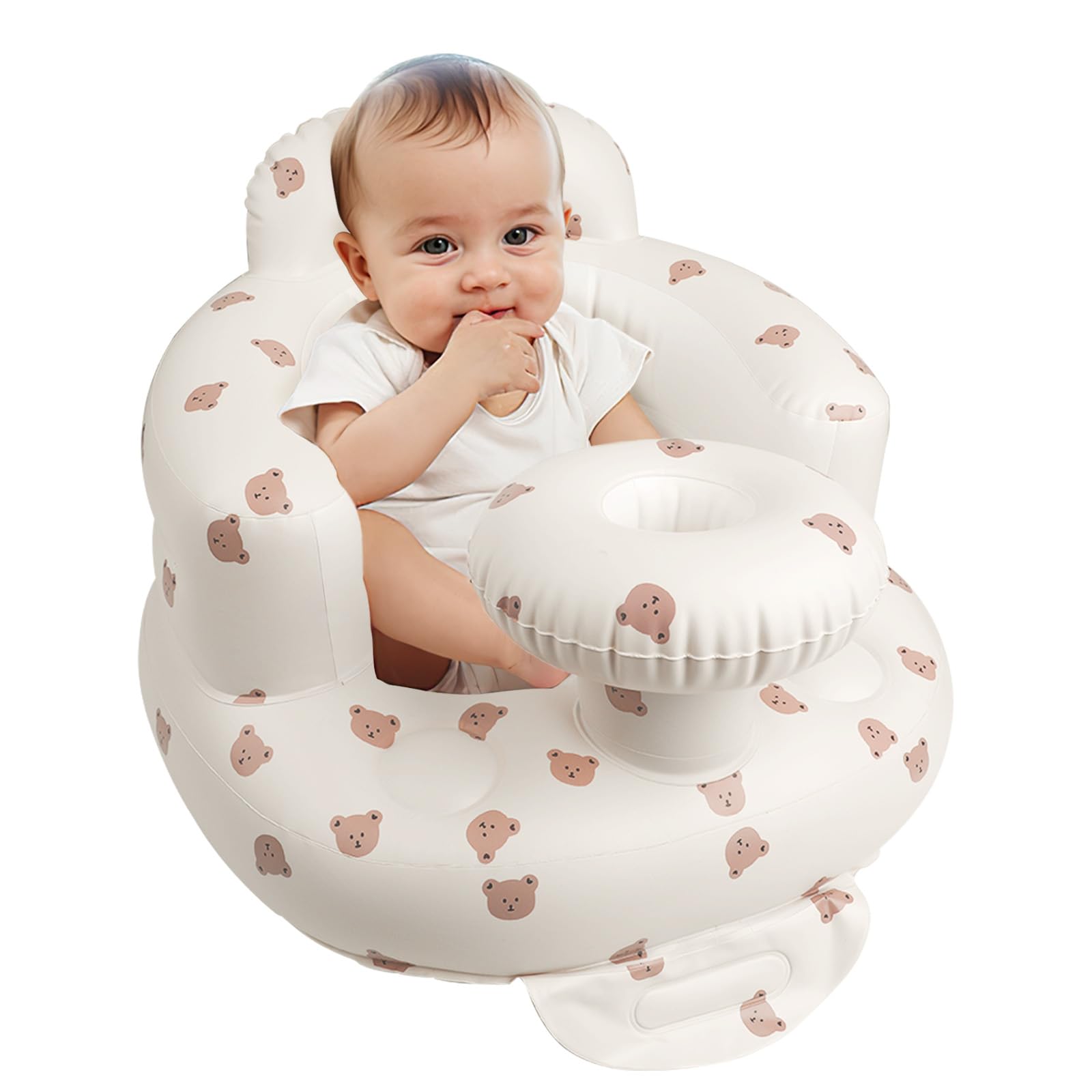 EKEPE inflatable baby chair with bear head and tray supports easy feeding.