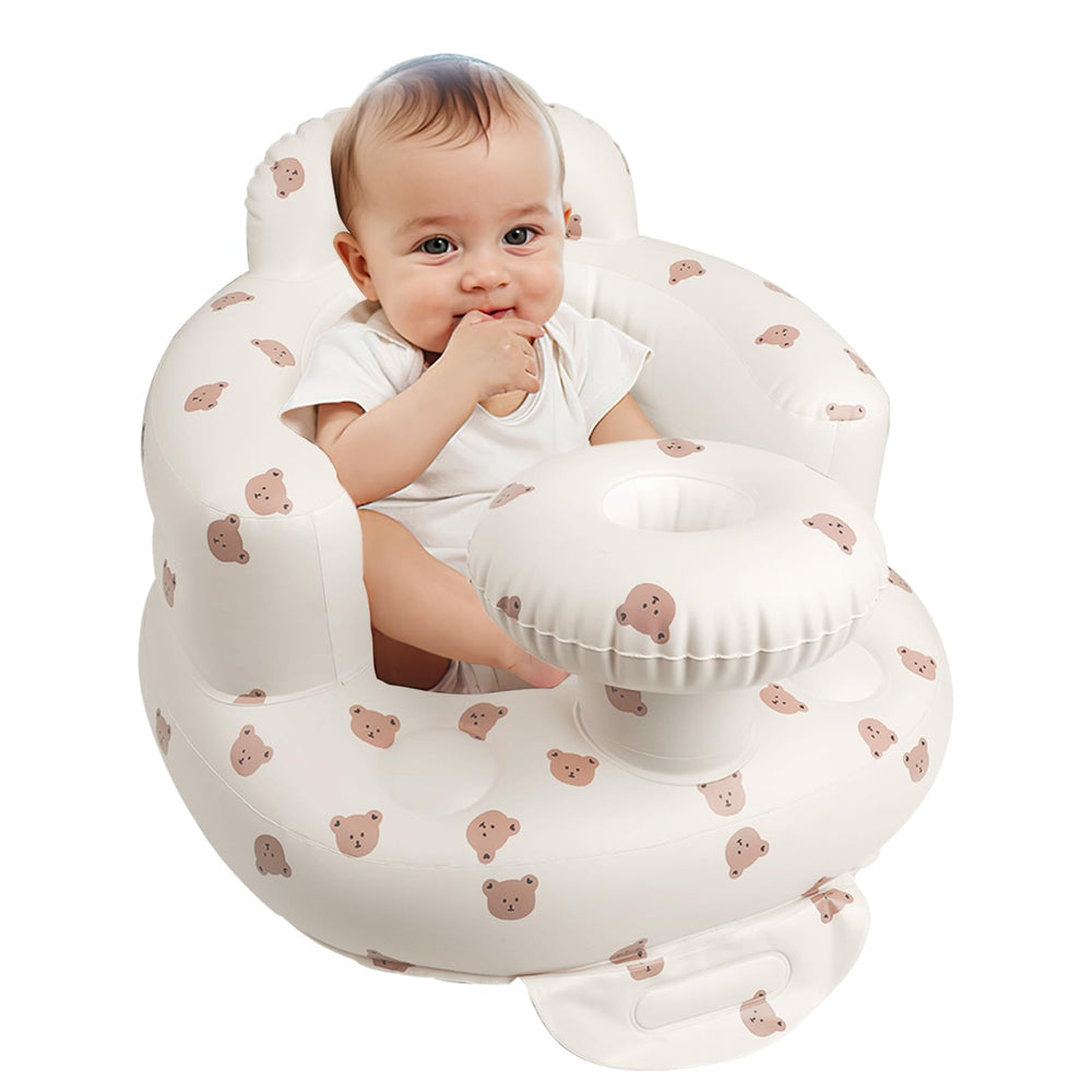 EKEPE inflatable baby chair with bear head and tray supports easy feeding.