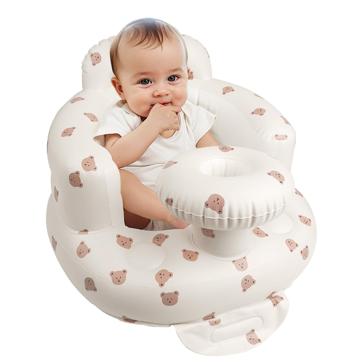 EKEPE inflatable baby chair with bear head and tray supports easy feeding.