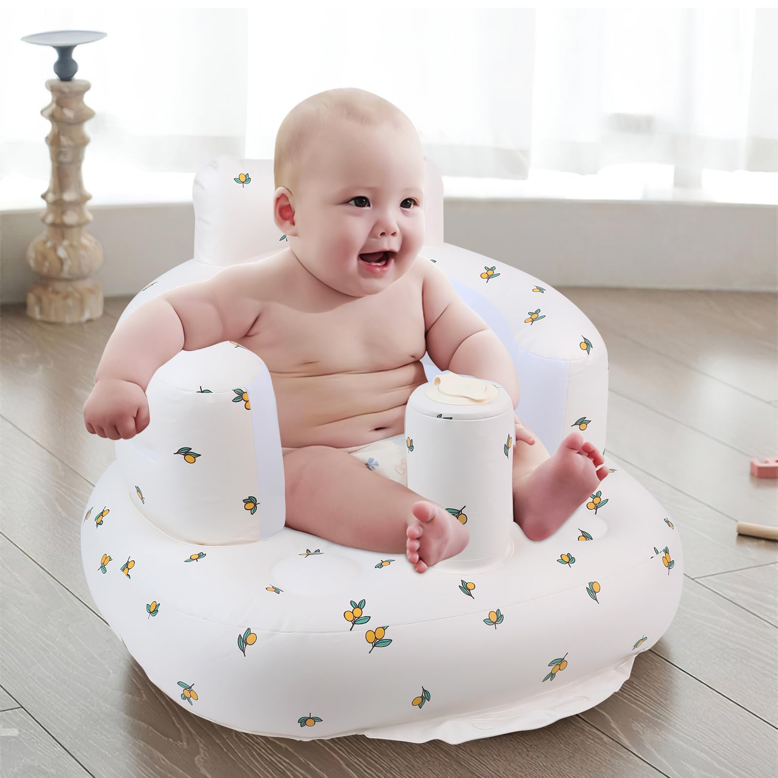 EKEPE inflatable baby seat built-in-pump demonstrates quick, tool-free inflation at a glance.