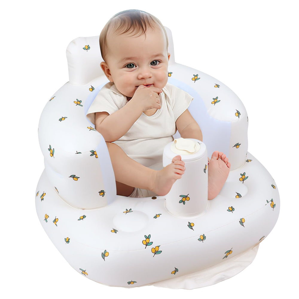 EKEPE inflatable baby seat front view shows quick setup for relaxed mealtime seating.