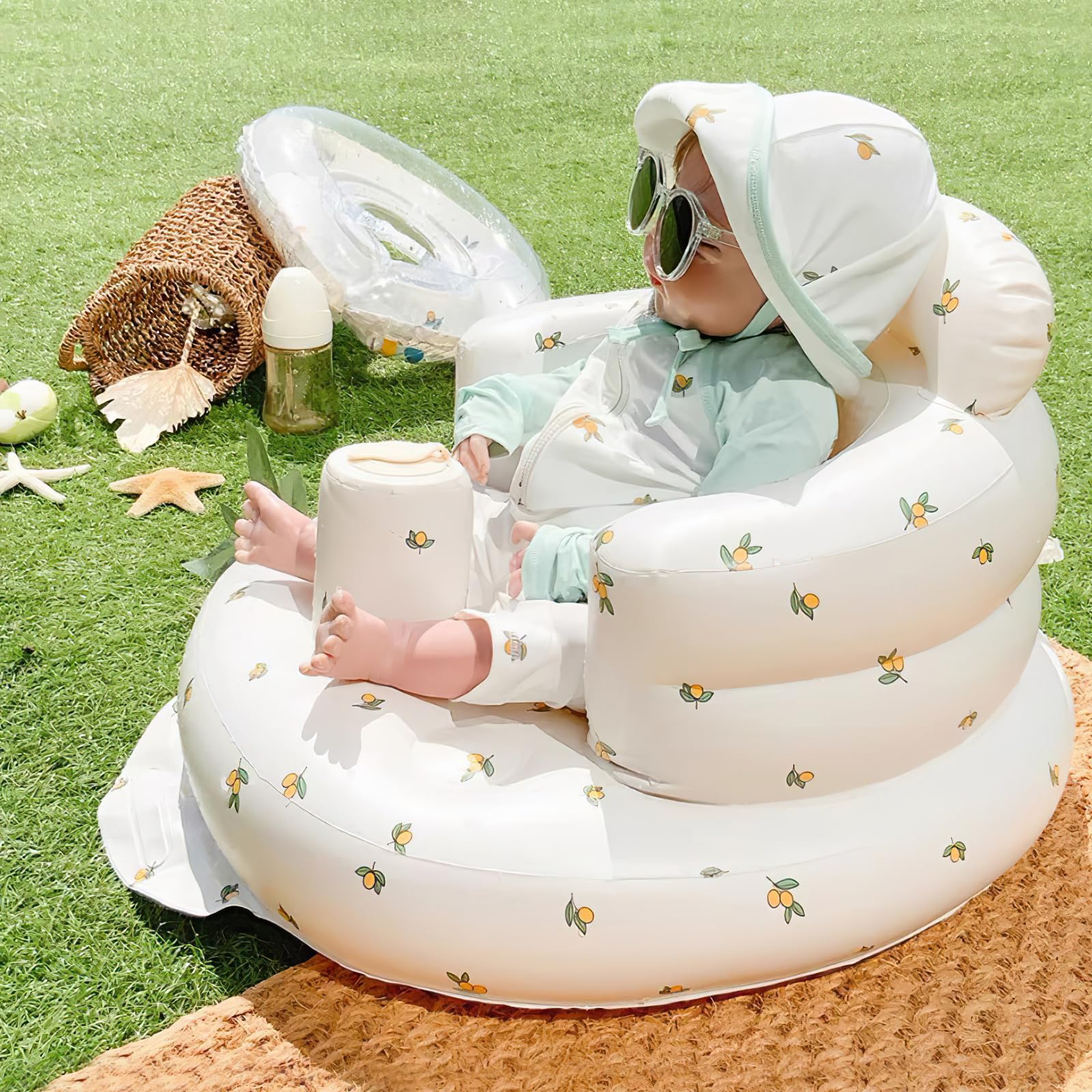 EKEPE inflatable baby seat side view highlights stable back support during sitting practice.