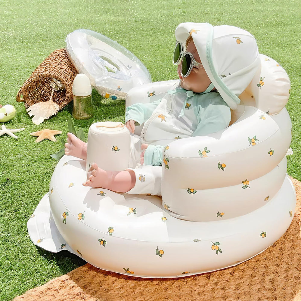 EKEPE inflatable baby seat side view highlights stable back support during sitting practice.