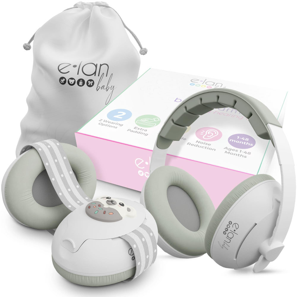 Elan Baby 2-in-1 ear muffs headband provides secure, comfortable travel protection