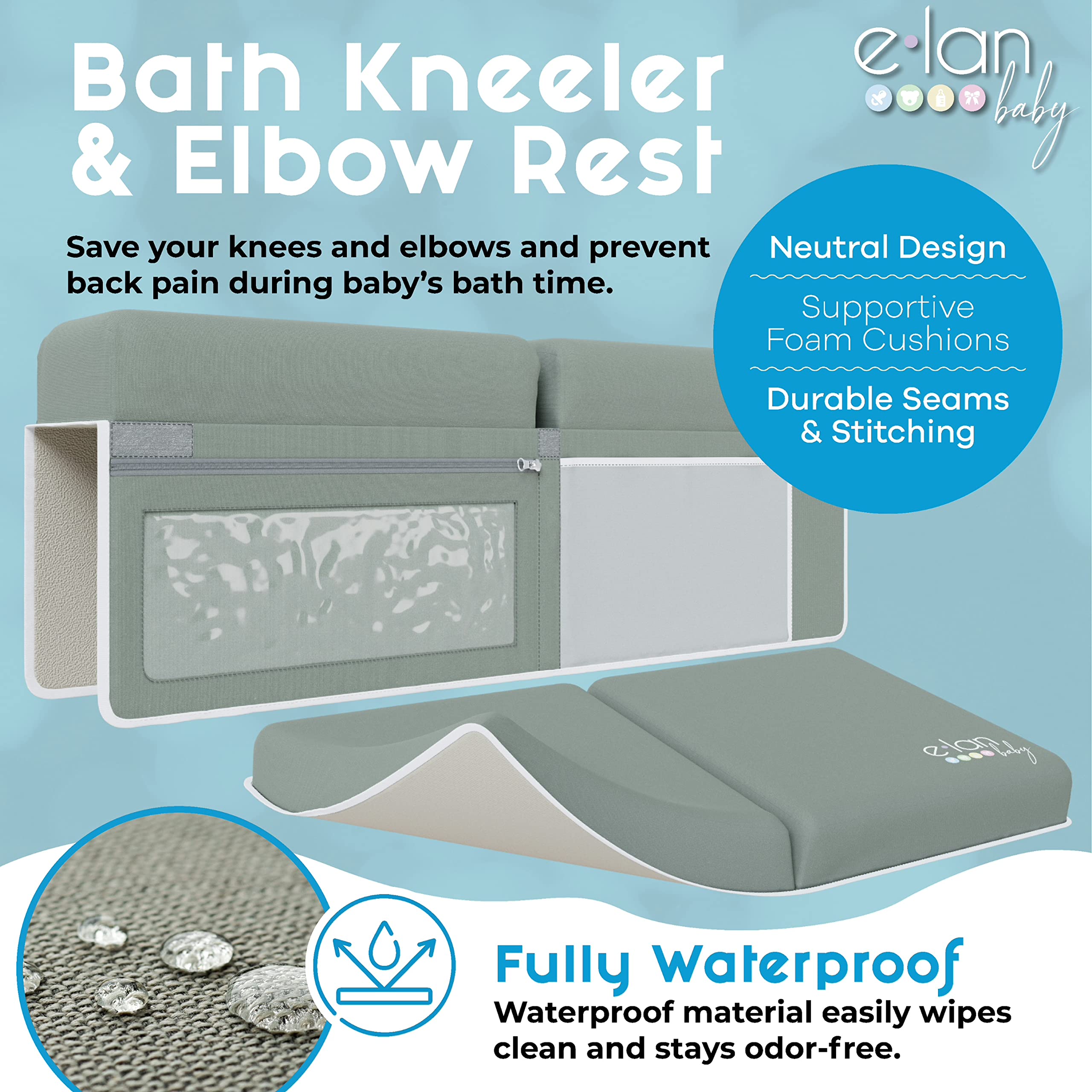Elan Baby Waterproof Kneeler Pocket stores essentials while staying dry