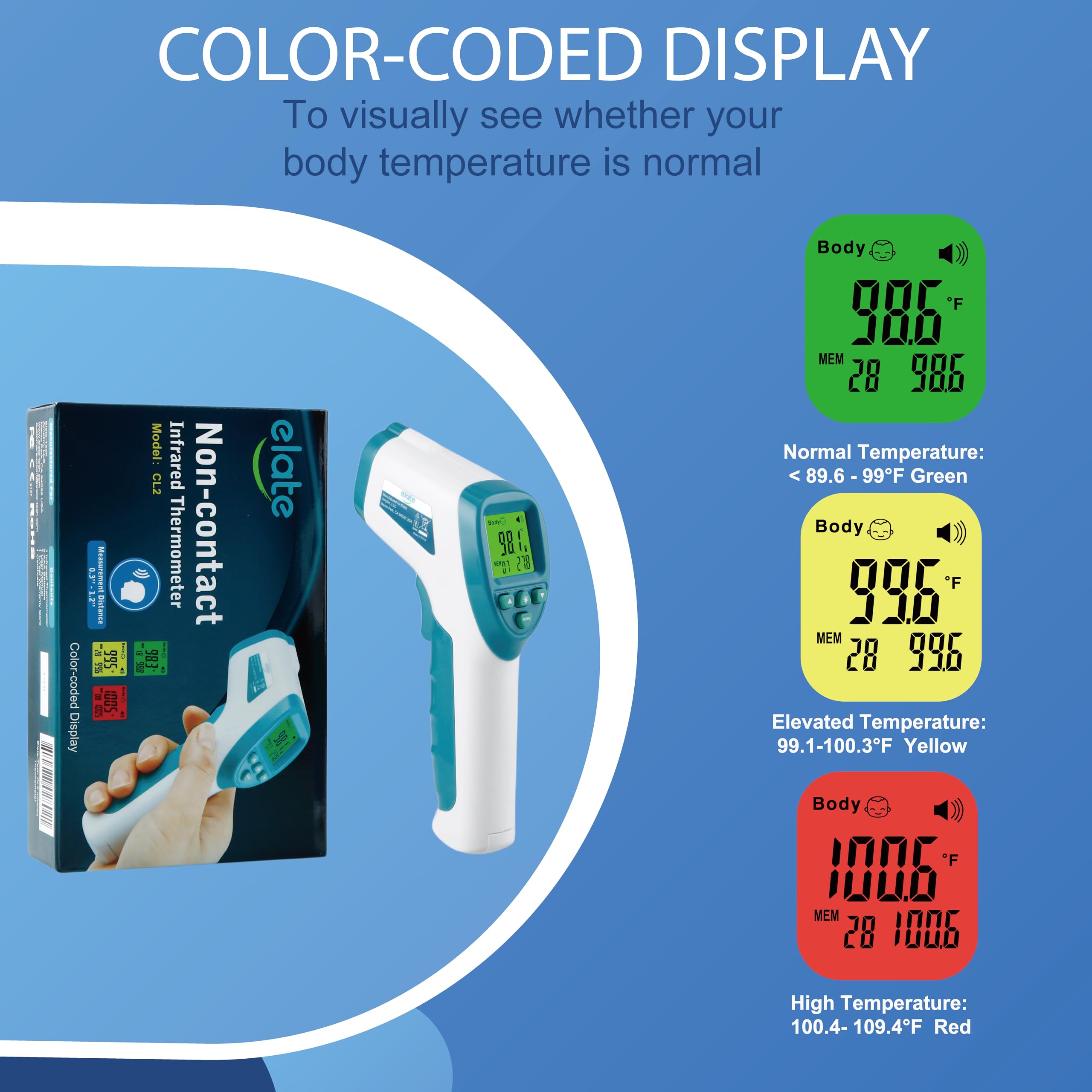 Elate Forehead Thermometer suitable for adults and kids at home.