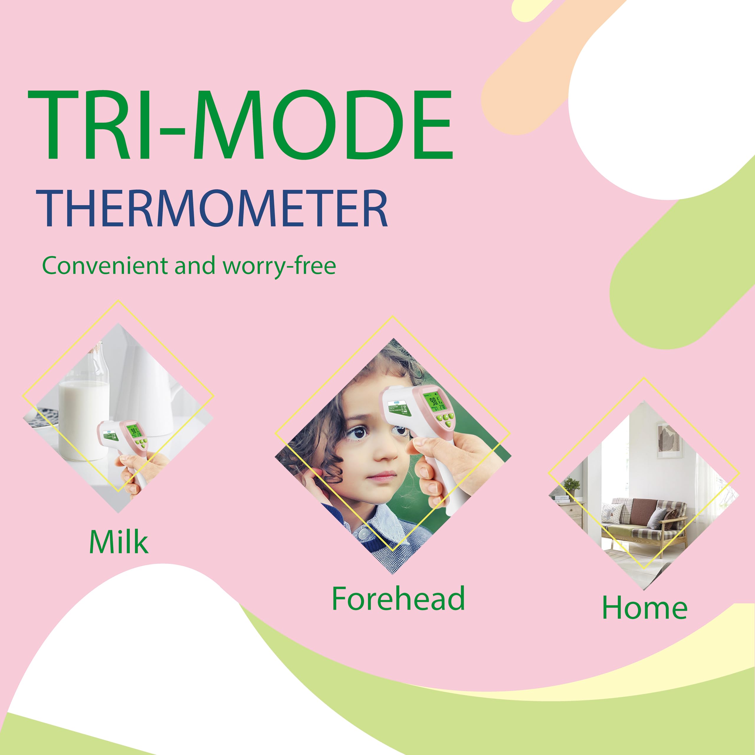Elate forehead thermometer shown in nursery scenario for night checks