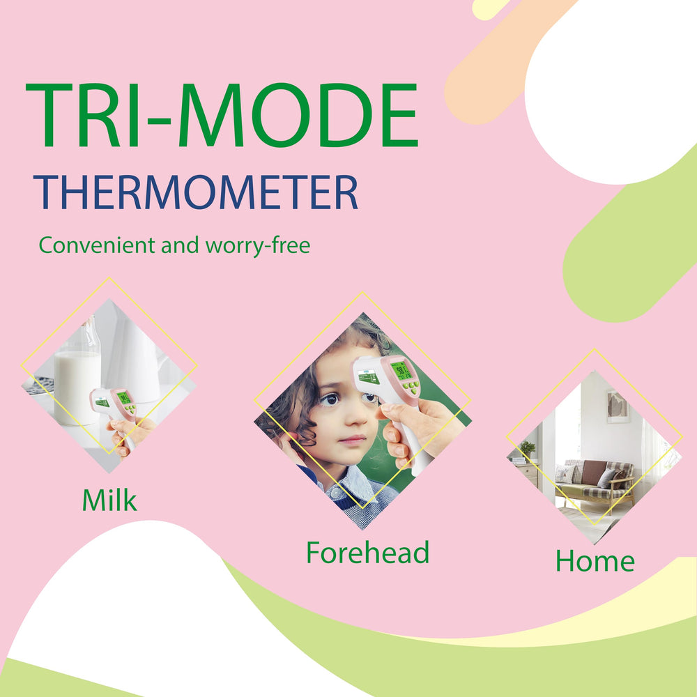 Elate forehead thermometer shown in nursery scenario for night checks