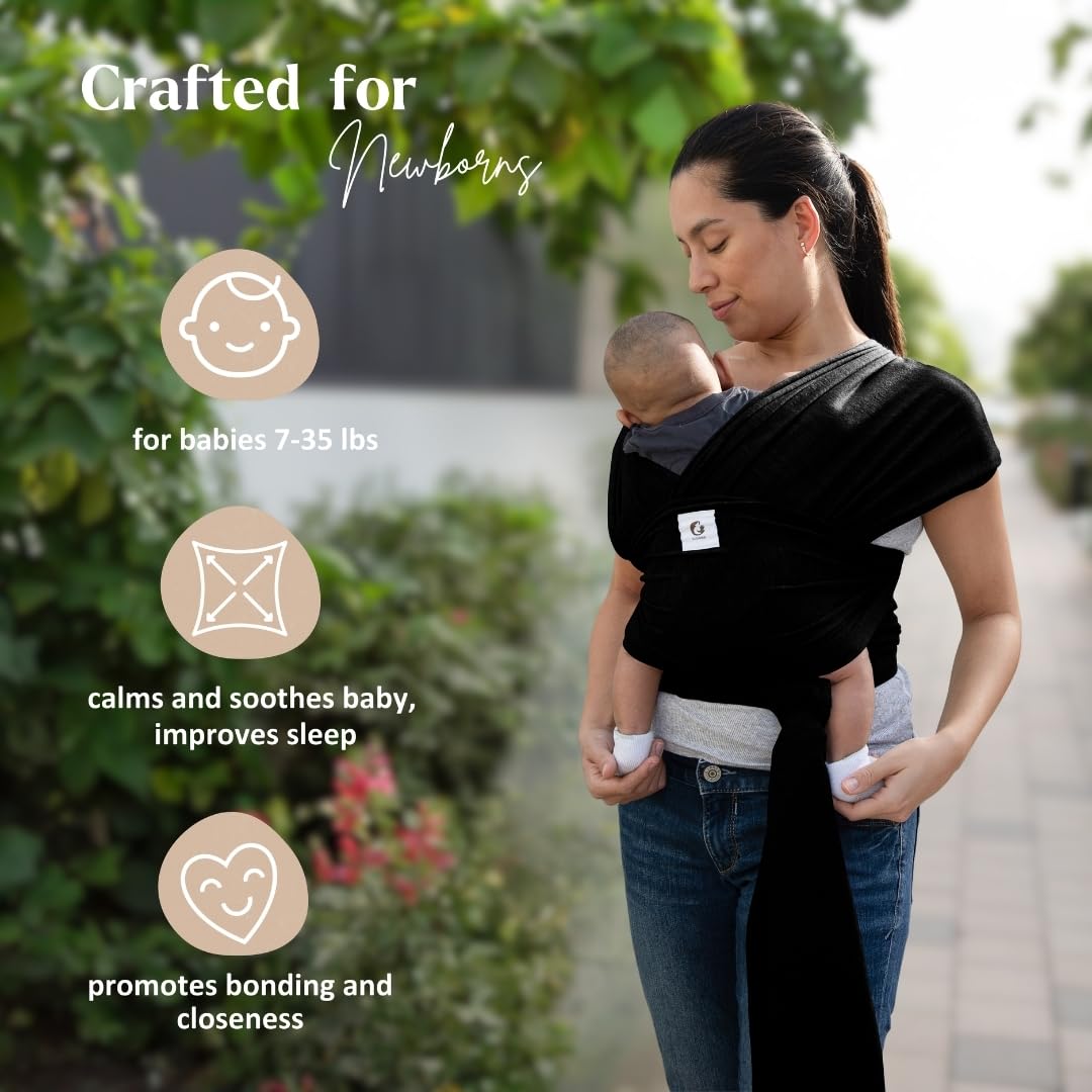 ELDOMA Black Baby Wrap Carrier fabric-closeup soft-texture for gentle skin contact.