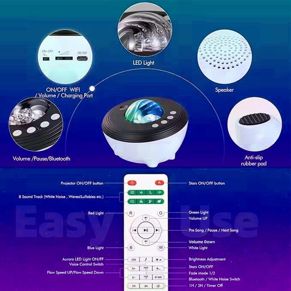 Elec3 projector features Bluetooth speaker for music-synced light shows.