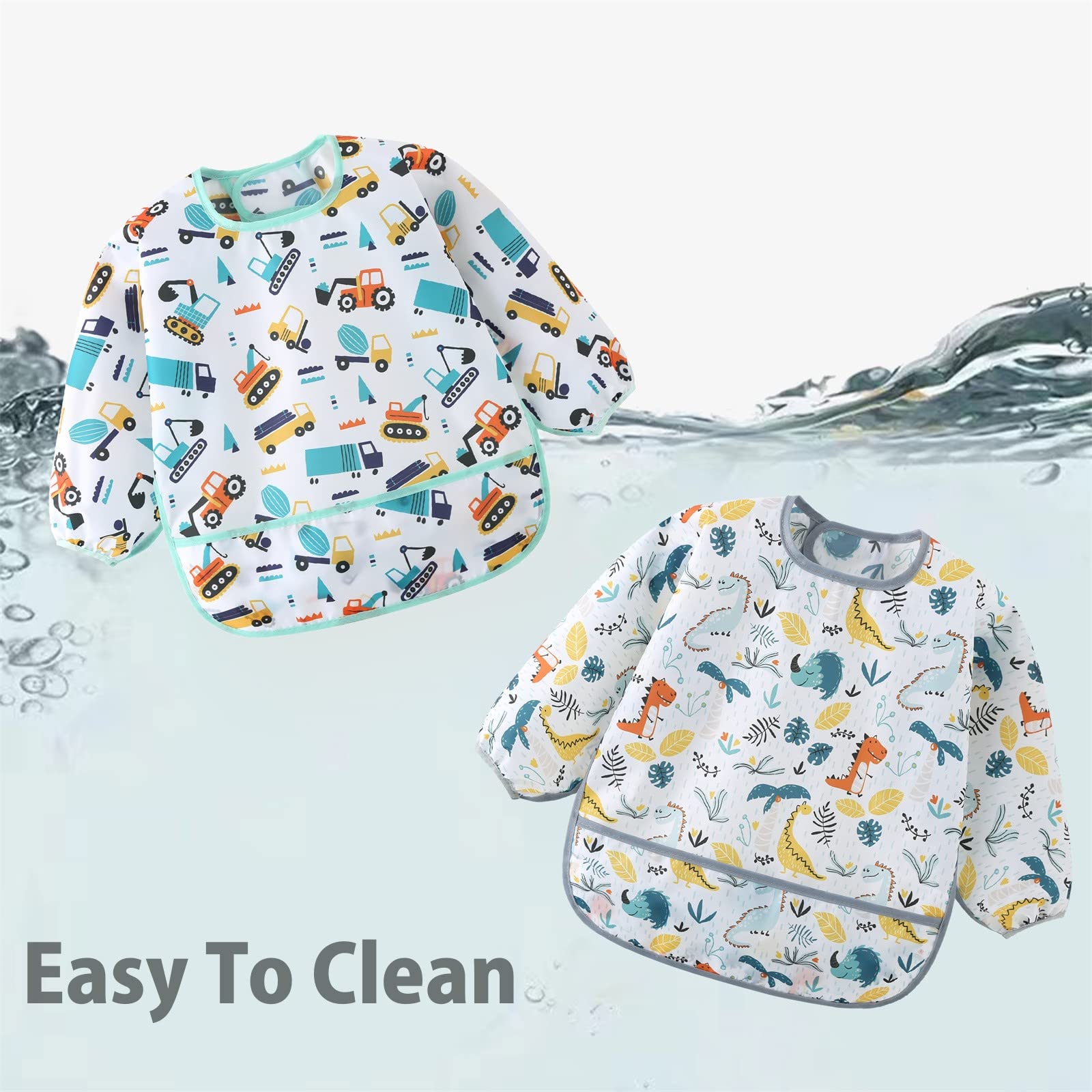 ElecMotive catch-all pocket bib with snap buttons stays secure during meals.