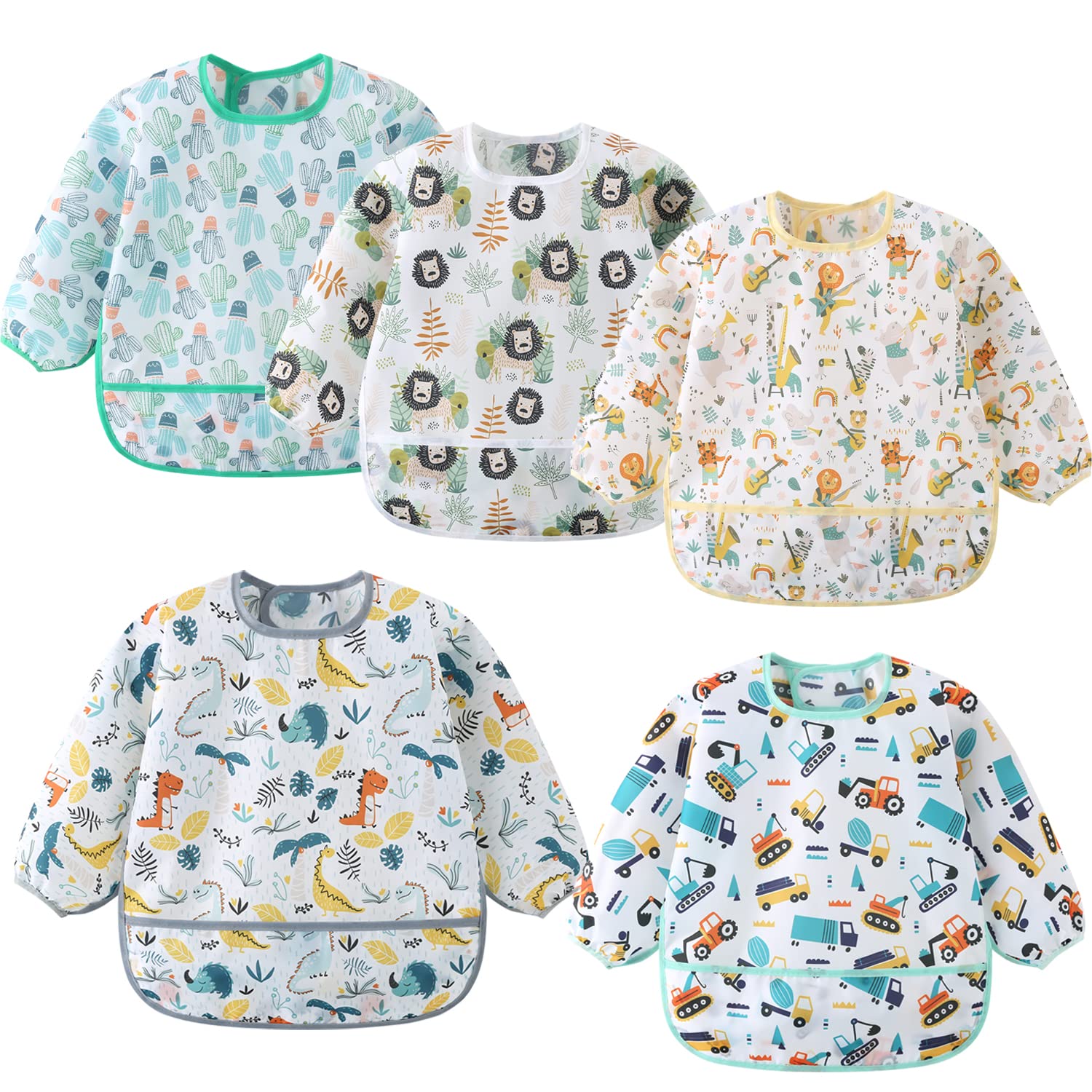ElecMotive long sleeve bib on a child during mealtime protects clothes.