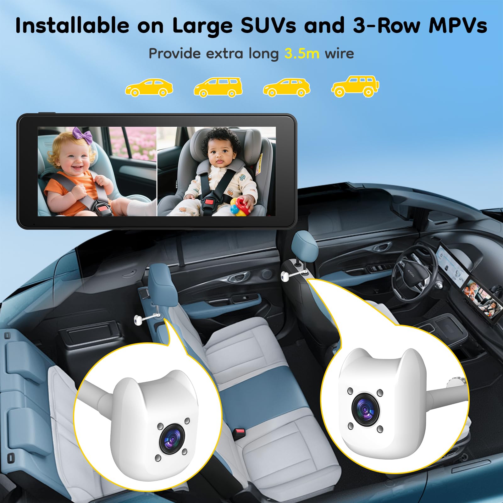 ELECROW 160-degree wide-view per camera reduces blind spots on the road