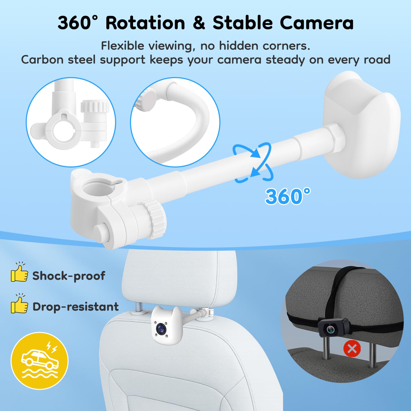 ELECROW anti-slip buckle mount keeps cameras secure on headrests