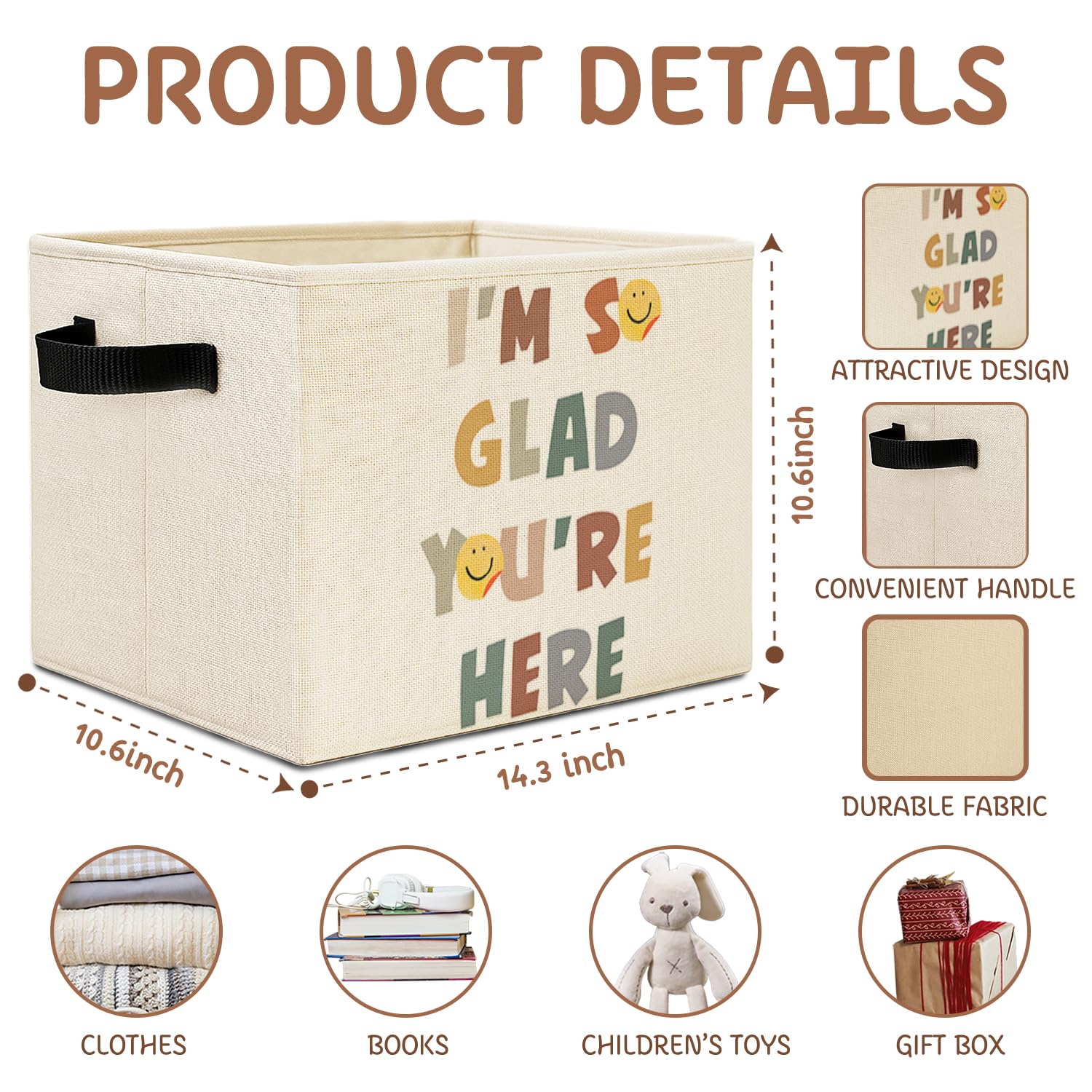 Elefeltclave Boho bin with neutral texture fits shelves and dorm rooms.