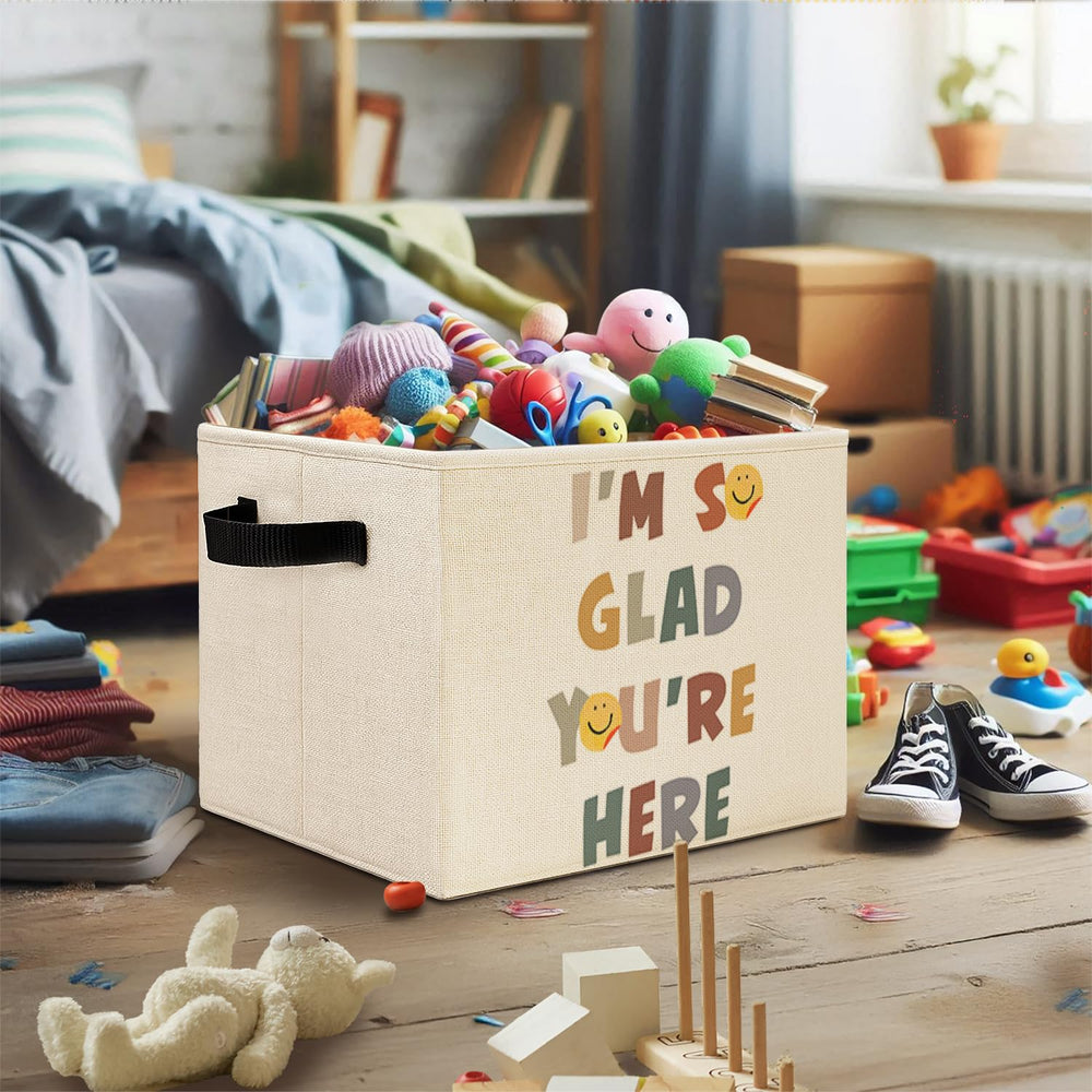 Elefeltclave storage bin soft lining protects delicate items in playroom.