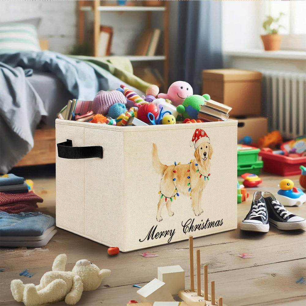 Elefeltclave golden retriever bin in a kid's room for toys.