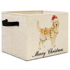 Elefeltclave Christmas Golden Retriever storage bin front view for organized shelves.