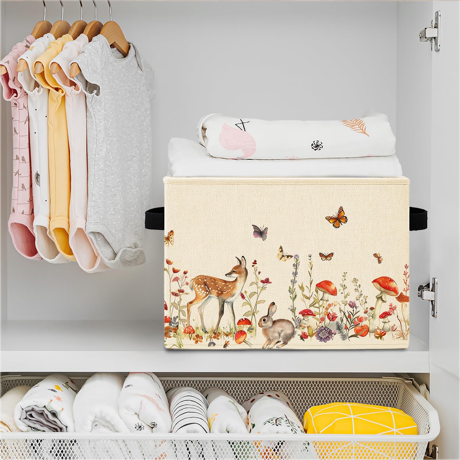 Elefeltclave cotton-linen-exterior-bin offers sturdy, lightweight organization in bedrooms or playrooms.