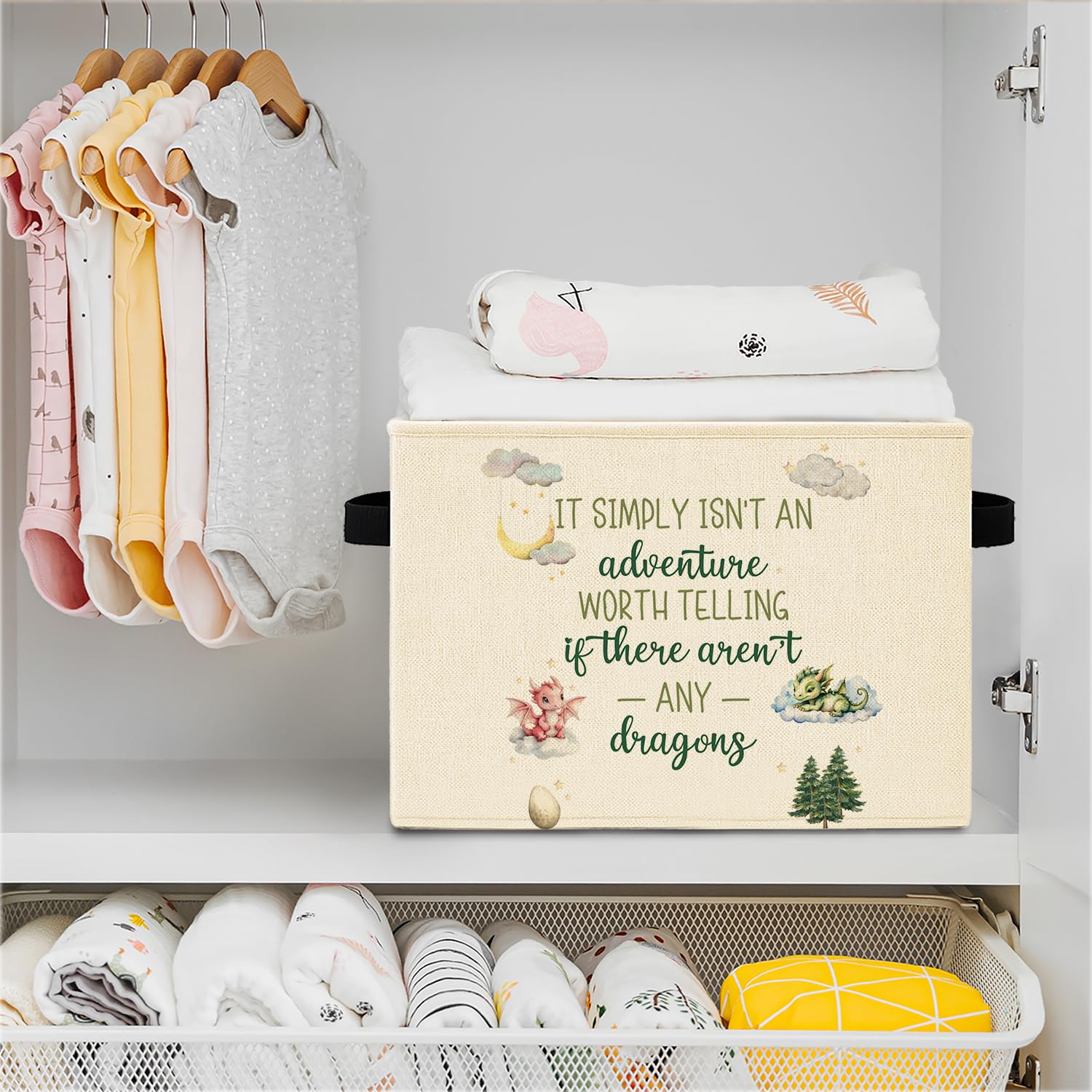 Elefeltclave Dragon Nursery Storage Bin folded flat for compact travel storage.