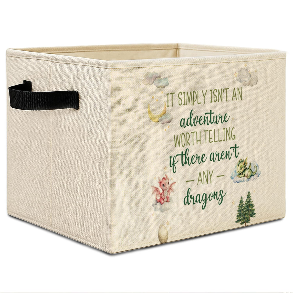 Elefeltclave Dragon Nursery Storage Bin open shows upright support for easy access.