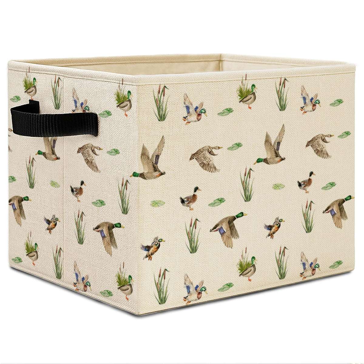 Elefeltclave Mallard Duck Nursery Storage Bin open lid demonstrating upright structure for organization.