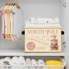 Elefeltclave North Pole Express pink bin collapsed shows flat storage when not in use