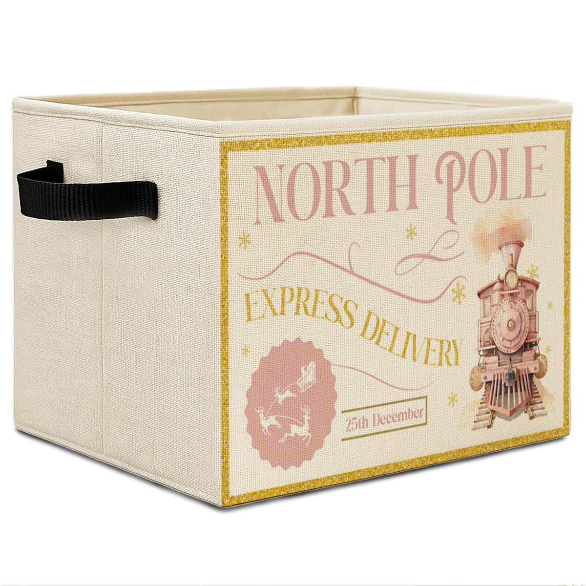 Elefeltclave North Pole Express pink bin front view shows upright storage for easy access