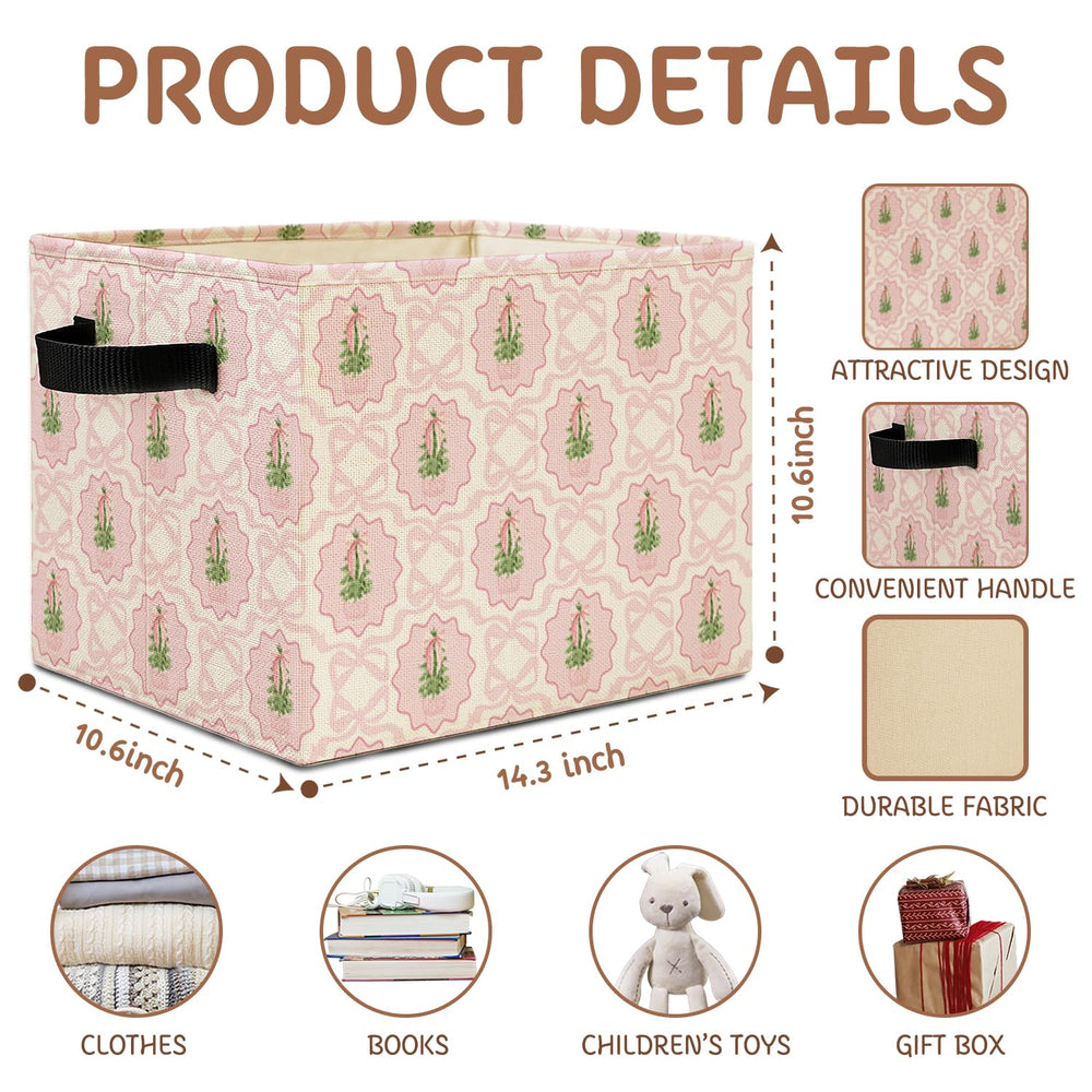Elefeltclave Pink Bow bin close-up texture reveals cotton-linen blend.