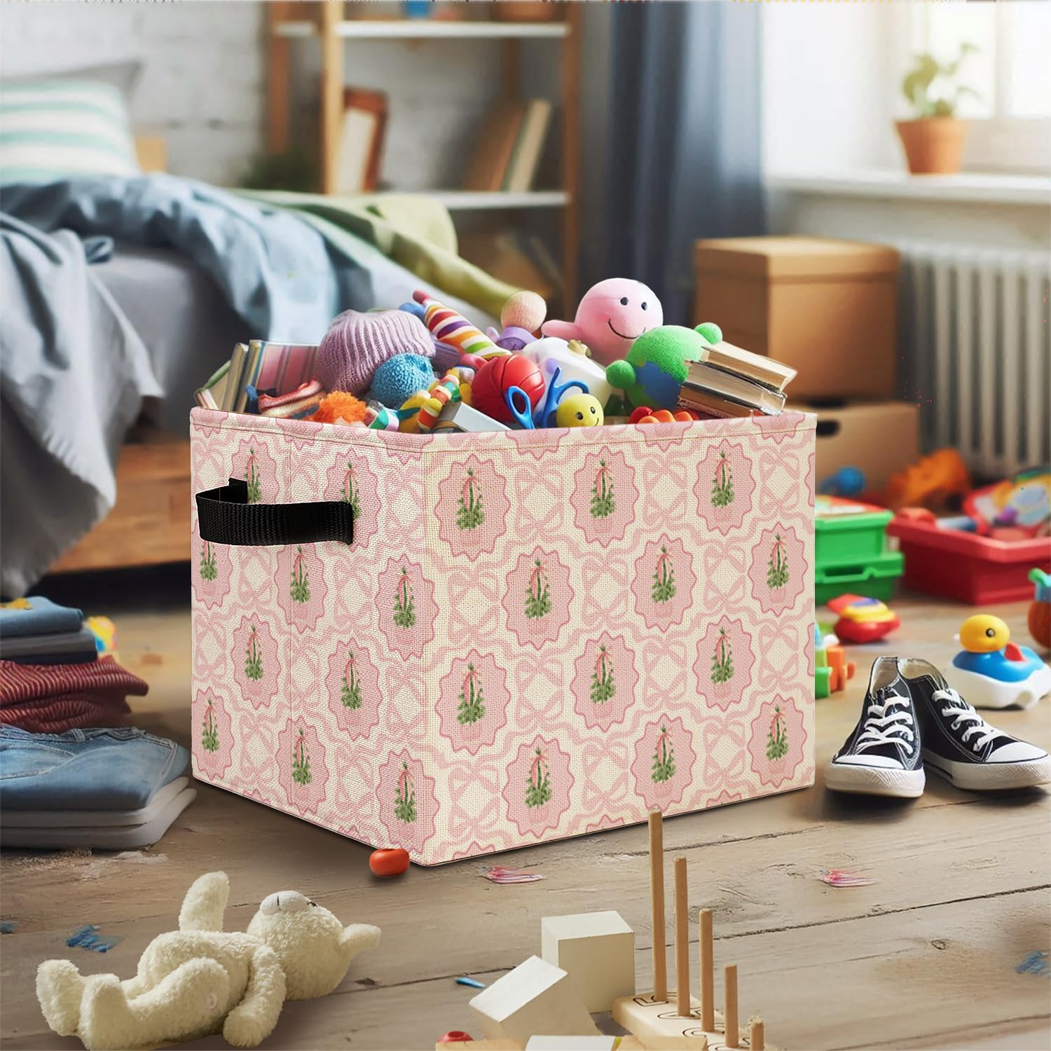 Elefeltclave Pink Bow bin open interior shows space for essentials.