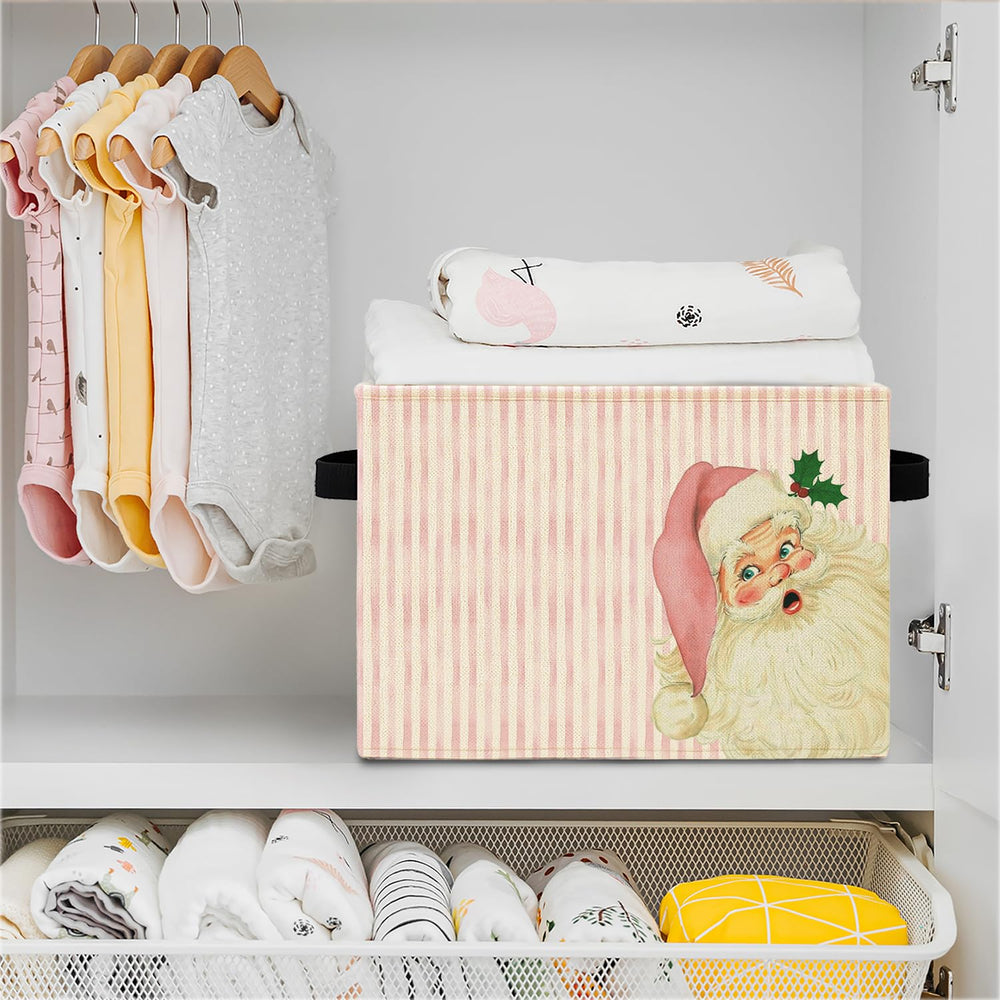 Elefeltclave Pink Santa storage bin doubles as a kid's toybox and clothing bin.