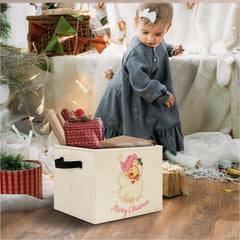 Elefeltclave Pink Santa storage bin in closet keeps essentials neatly organized.