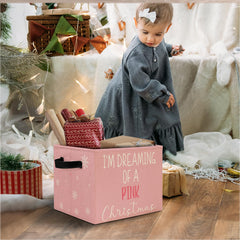 Elefeltclave Pink Winter Storage Bin in a girl's bedroom for playful organization.
