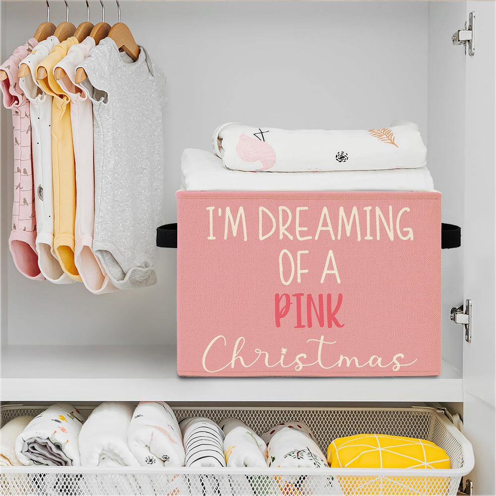 Elefeltclave Pink Winter Storage Bin in a closet for tidy shelf organization.