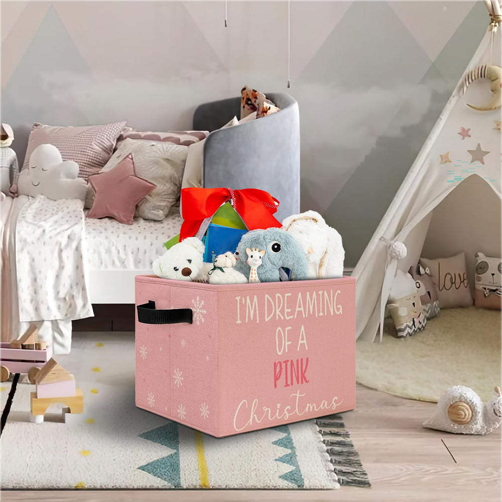 Elefeltclave Pink Winter Storage Bin open, showing spacious interior for toys and clothes.