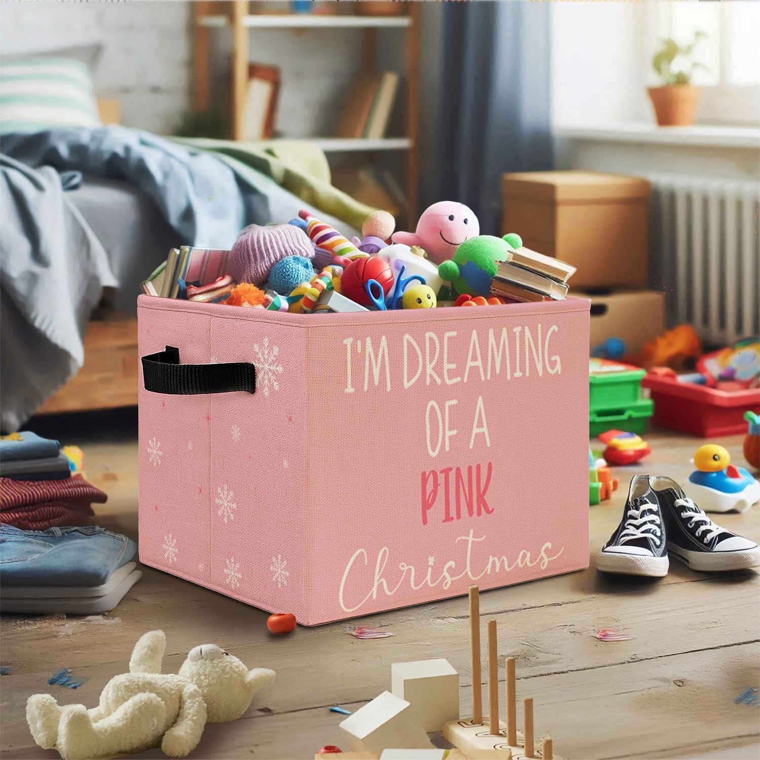 Elefeltclave Pink Winter Storage Bin as a kid-friendly toybox for easy cleanup.
