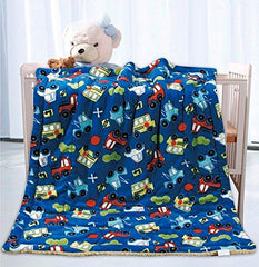 Elegant Home multicolor cars-trucks-buses sherpa blanket ideal for stroller comfort.