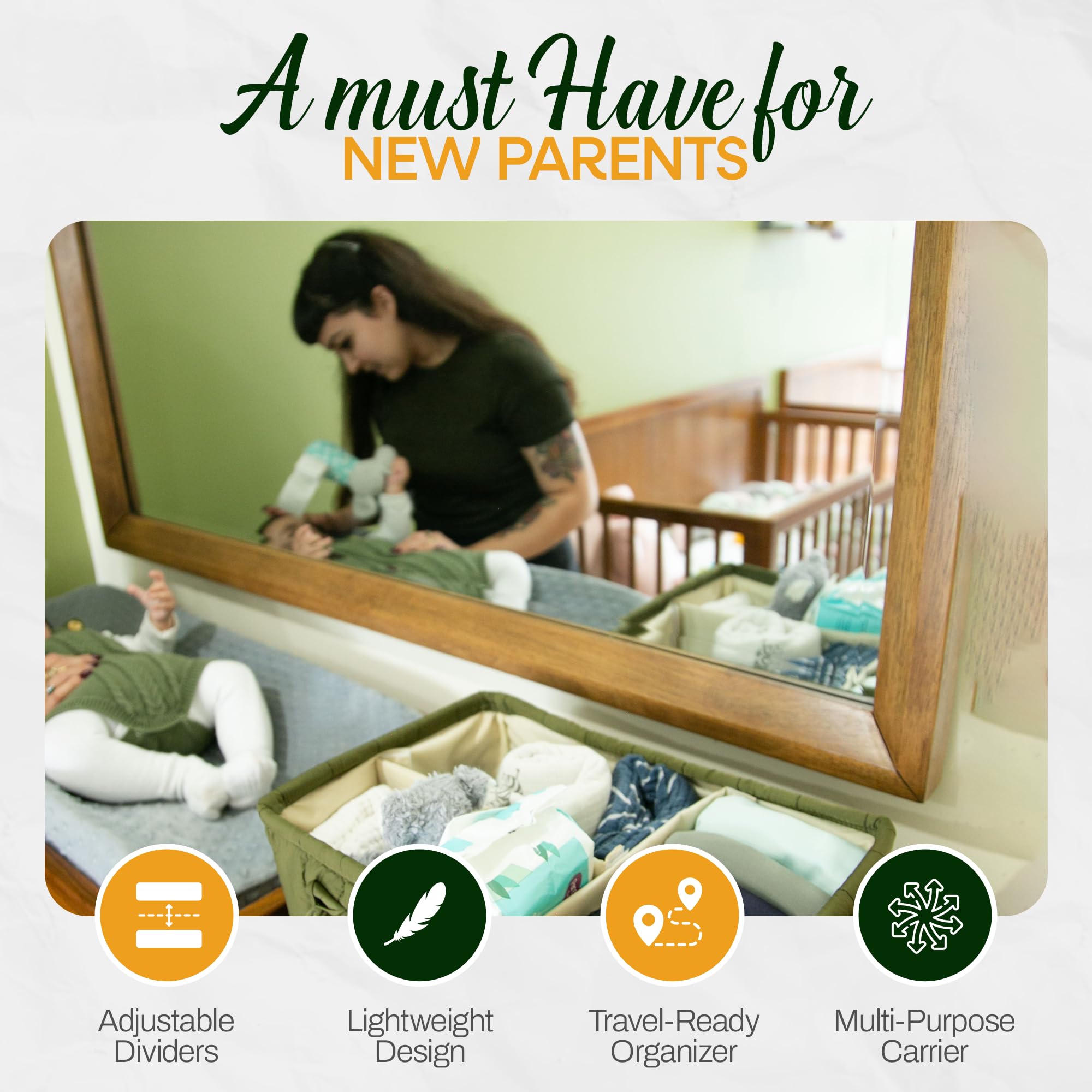 Eleghaunt large diaper caddy open reveals ample compartments for diapers and wipes.