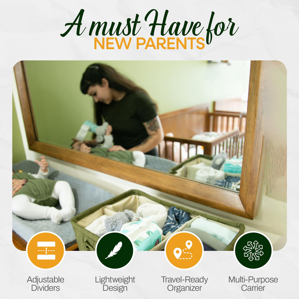 Eleghaunt large diaper caddy open reveals ample compartments for diapers and wipes.