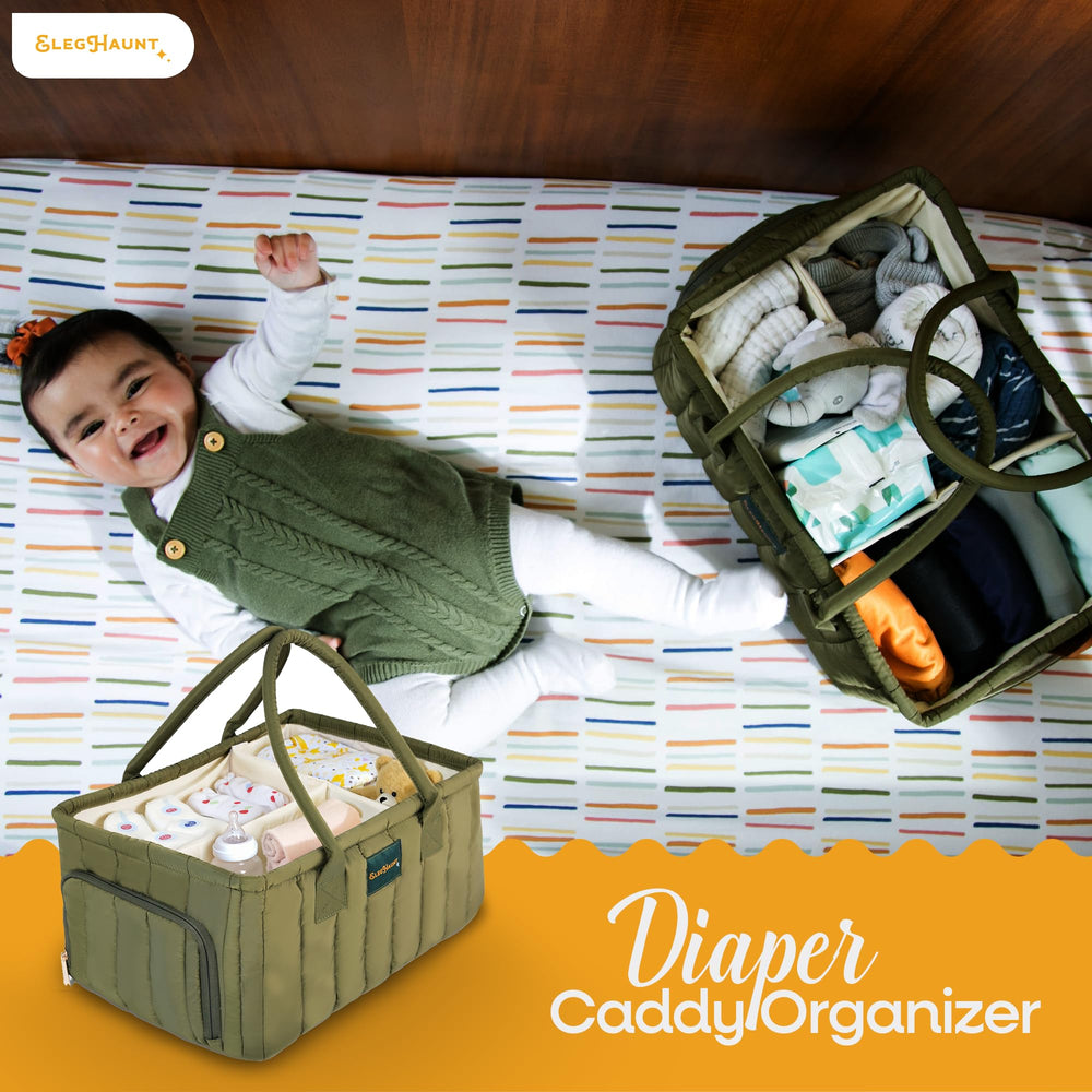 Eleghaunt large diaper caddy organizer side view shows portable organization on the go.