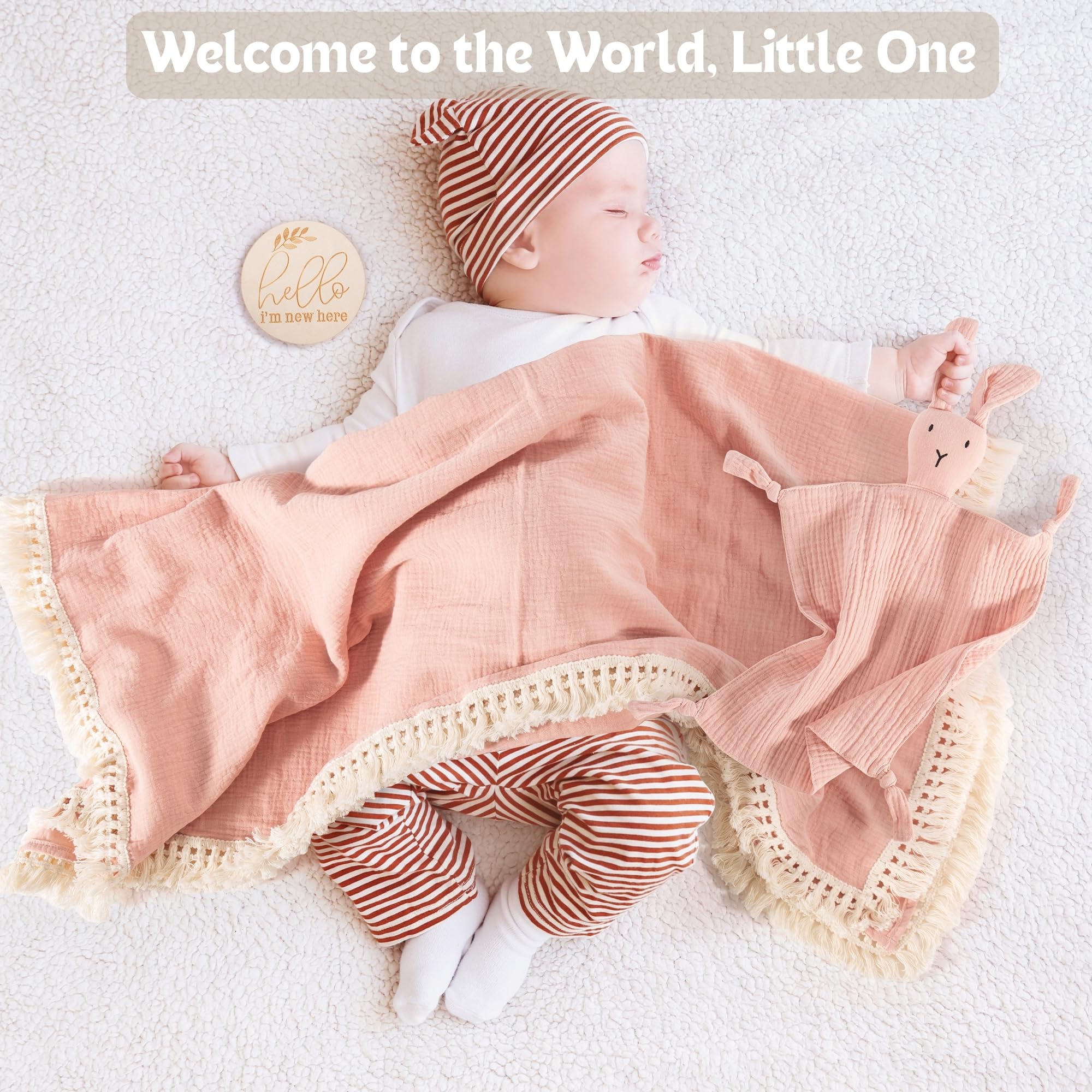 ELEMENU baby swaddle blanket and bunny lovey soothe newborns