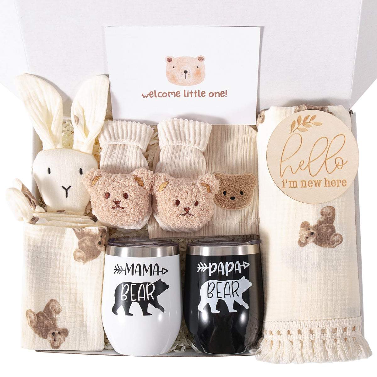 ELEMENU new mom gift set bear theme image, a stylish gender-neutral bundle for baby showers